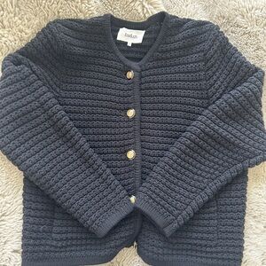 Ba&sh Black Cardigan Sweater with Ribbed Texture